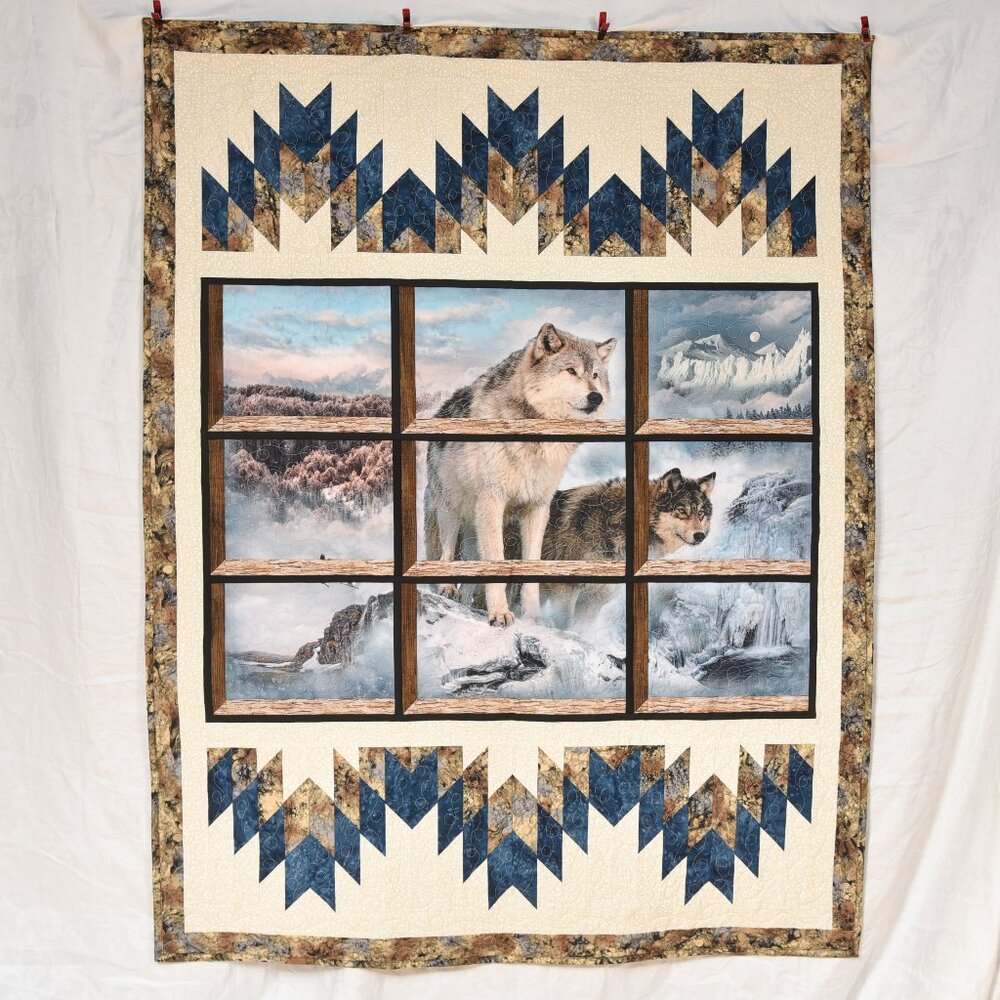 New handmade large throw quilt beautiful call the wild wolf wolves scene 51 x 66